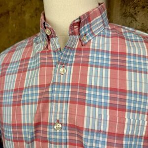 Vineyard Vines Shirt Mens Large Pink Blue Plaid Murray Slim Fit Button Up Preppy